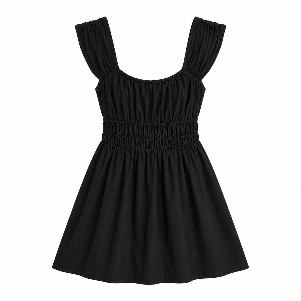 Ciao Lucia Abella Dress XS Black Cotton Poplin Smocked Mini LBD Minimalist EUC - Picture 11 of 16